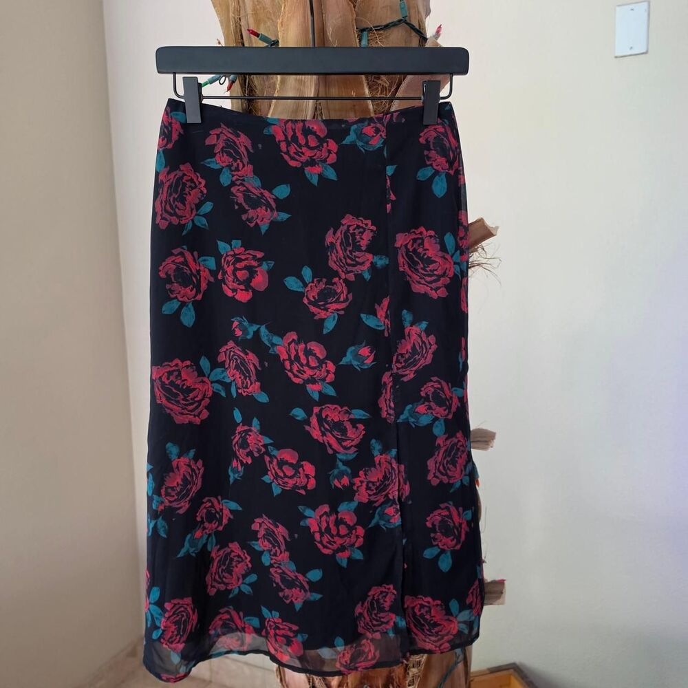 Y2k Whimsygoth Sheer Rose Patterned Midi Skirt